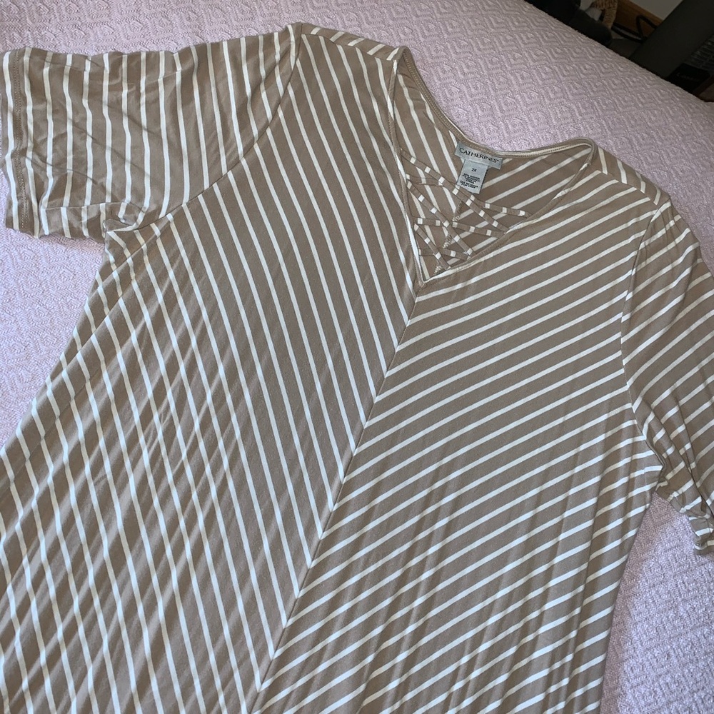 Short Sleeve Chevron Tan Dress